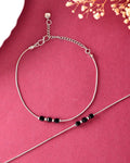 VOJ Set Of 2 Silver Plated With Black Beads Anklet
