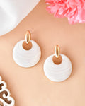 VOJ Gold-Polished Korean Style White Circular Studs Earrings