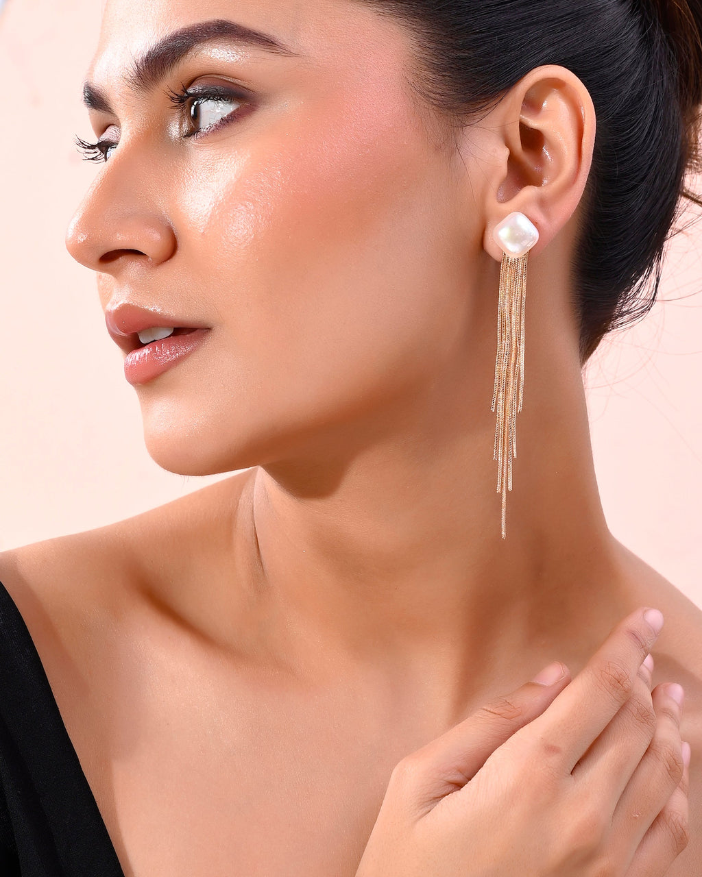 VOJ Gold-Polished Handcrafted Pearl Studded Classic Drop Earrings