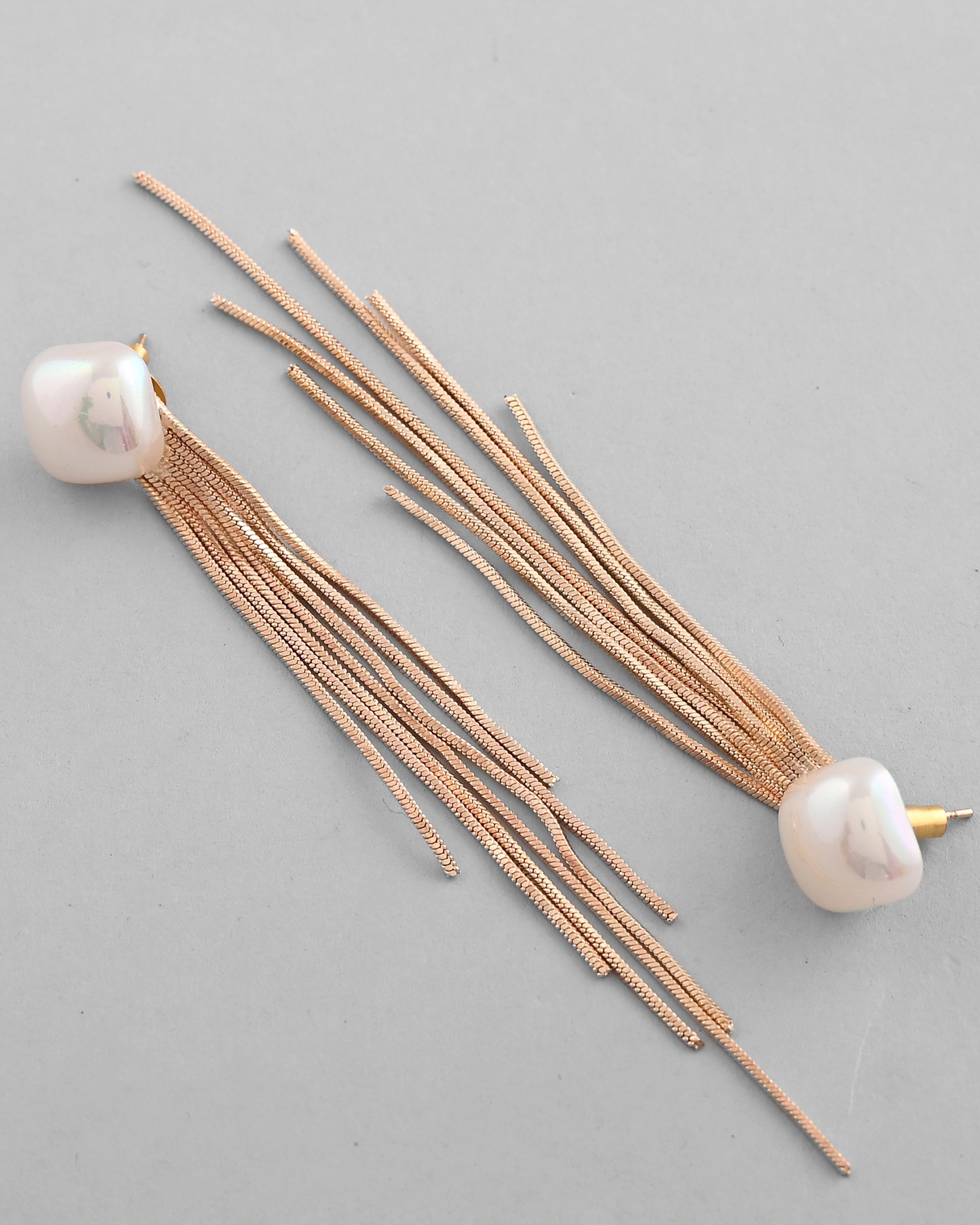 VOJ Gold-Polished Handcrafted Pearl Studded Classic Drop Earrings