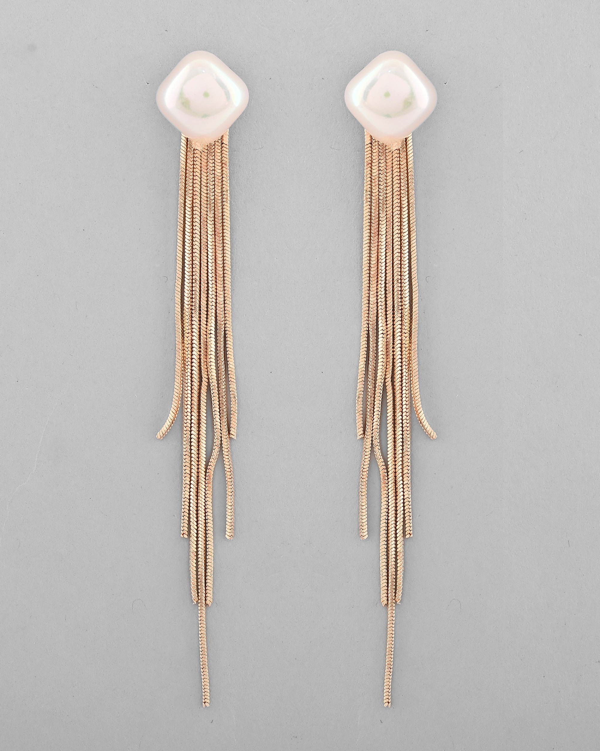VOJ Gold-Polished Handcrafted Pearl Studded Classic Drop Earrings