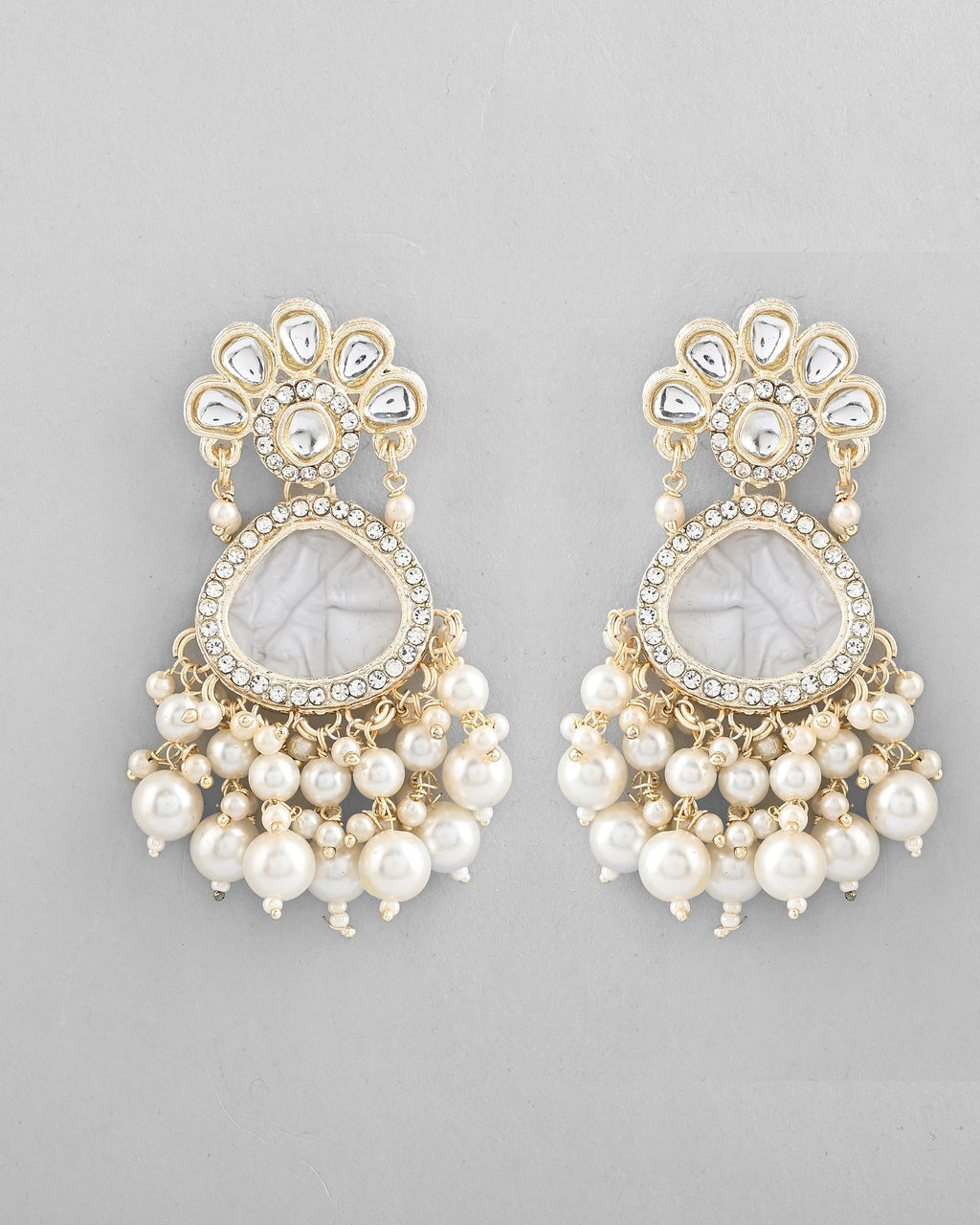 VOJ Gold-Toned Kundan Studded Contemporary Oxidised Drop Earrings