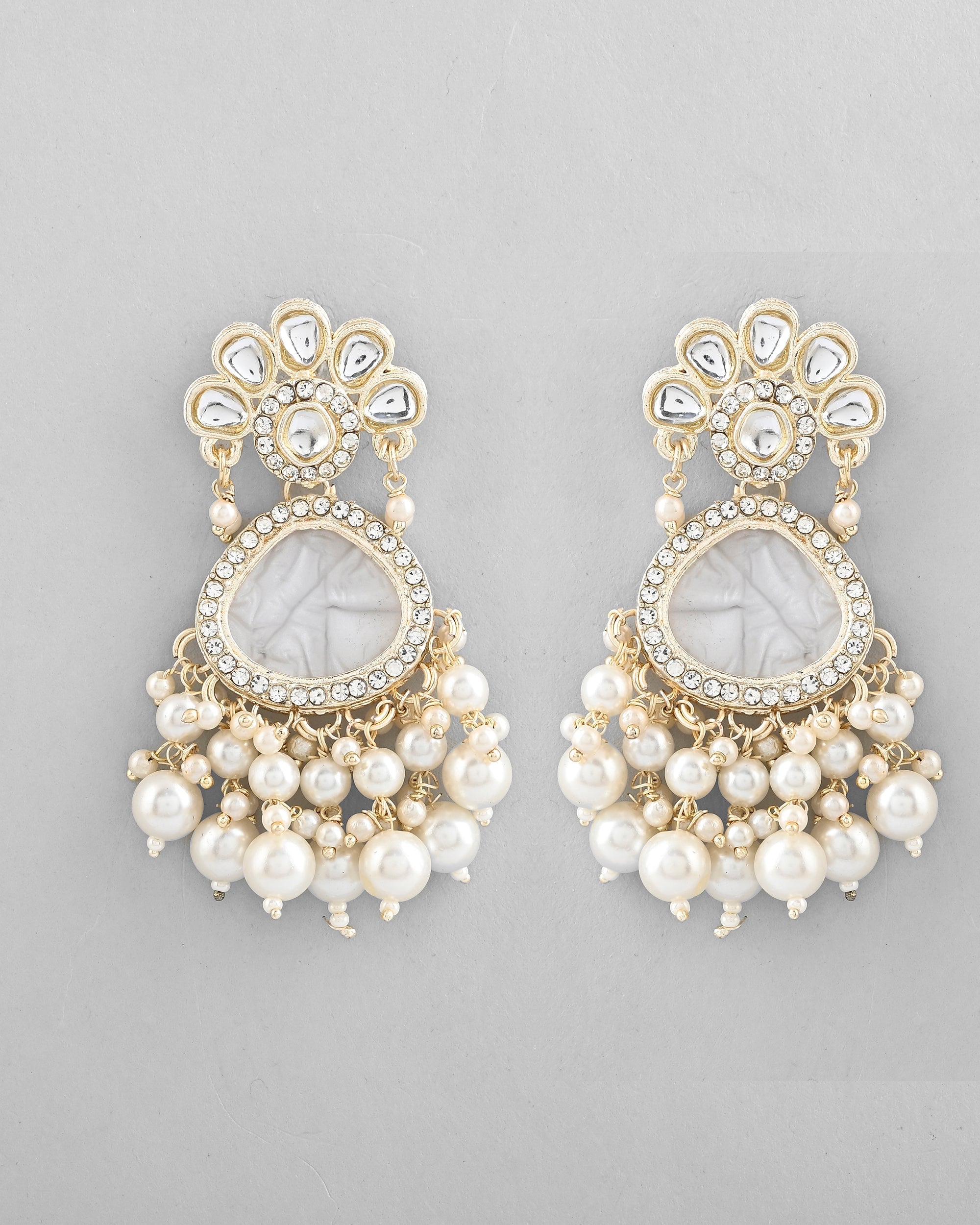 VOJ Gold-Toned Kundan Studded Contemporary Oxidised Drop Earrings