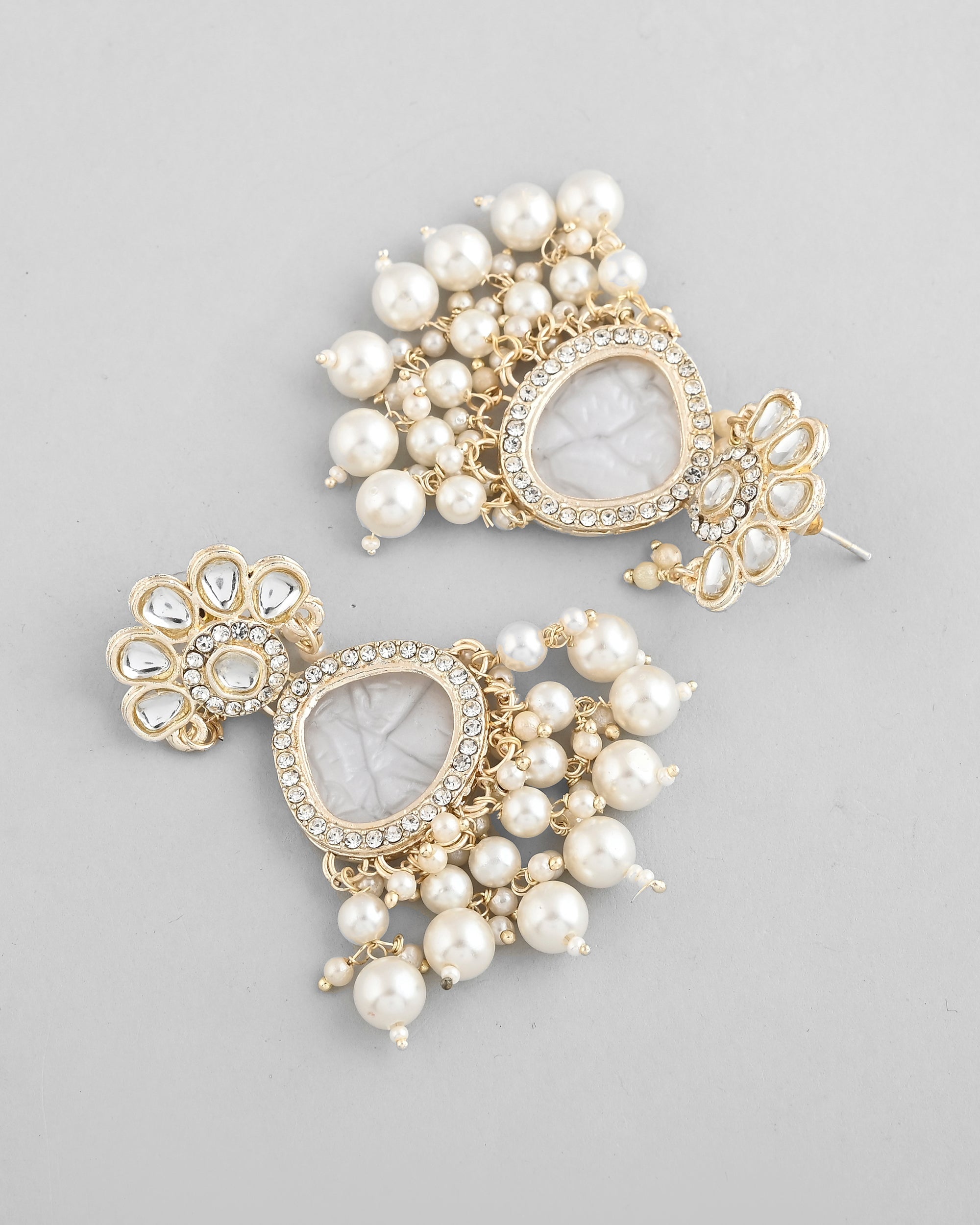VOJ Gold-Toned Kundan Studded Contemporary Oxidised Drop Earrings