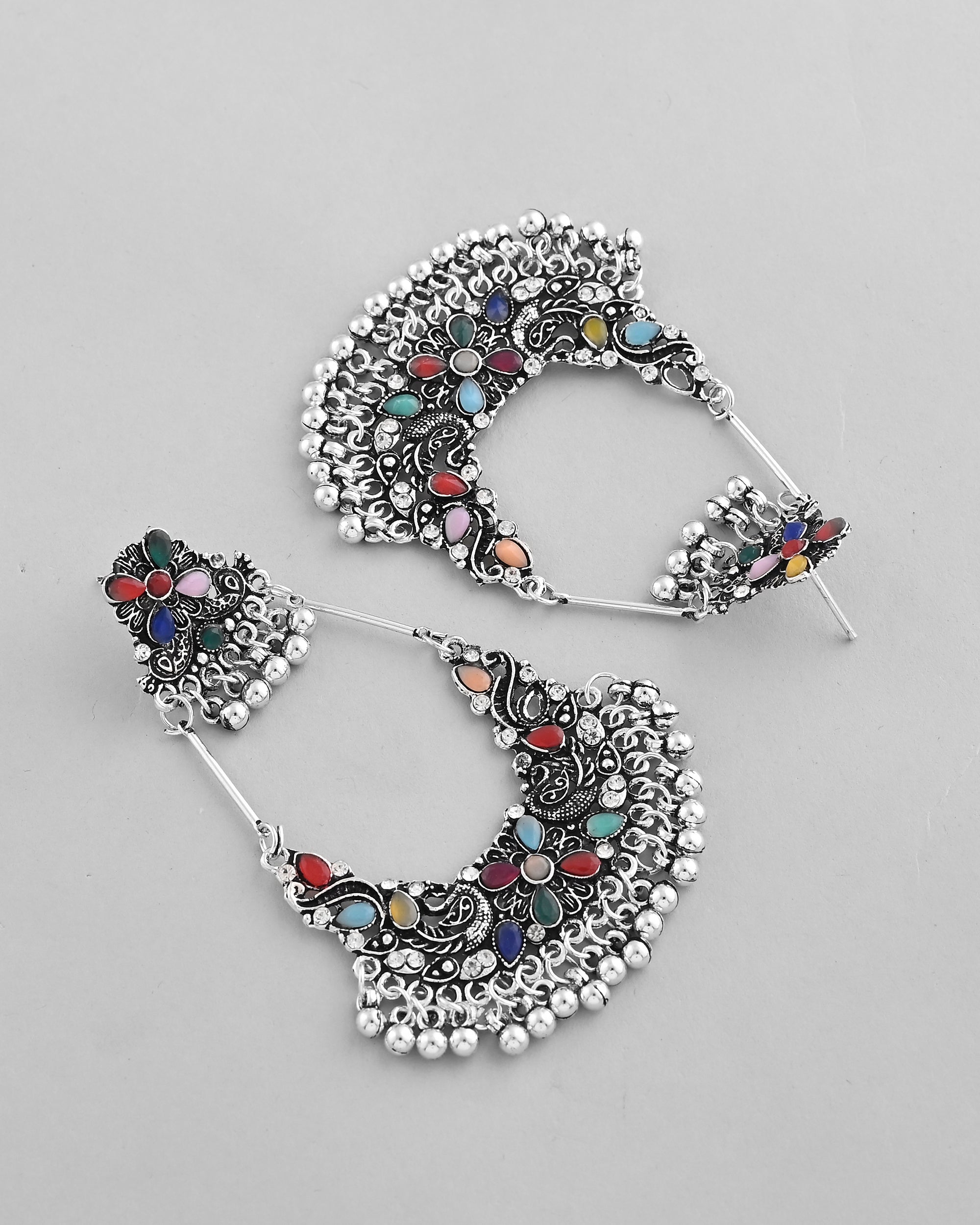 VOJ Silver plated Multi Colour Peacock Oxidized Contemporary Earrings