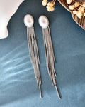 VOJ Silver-Plated Handcrafted Pearl Studded Classic Drop Earrings