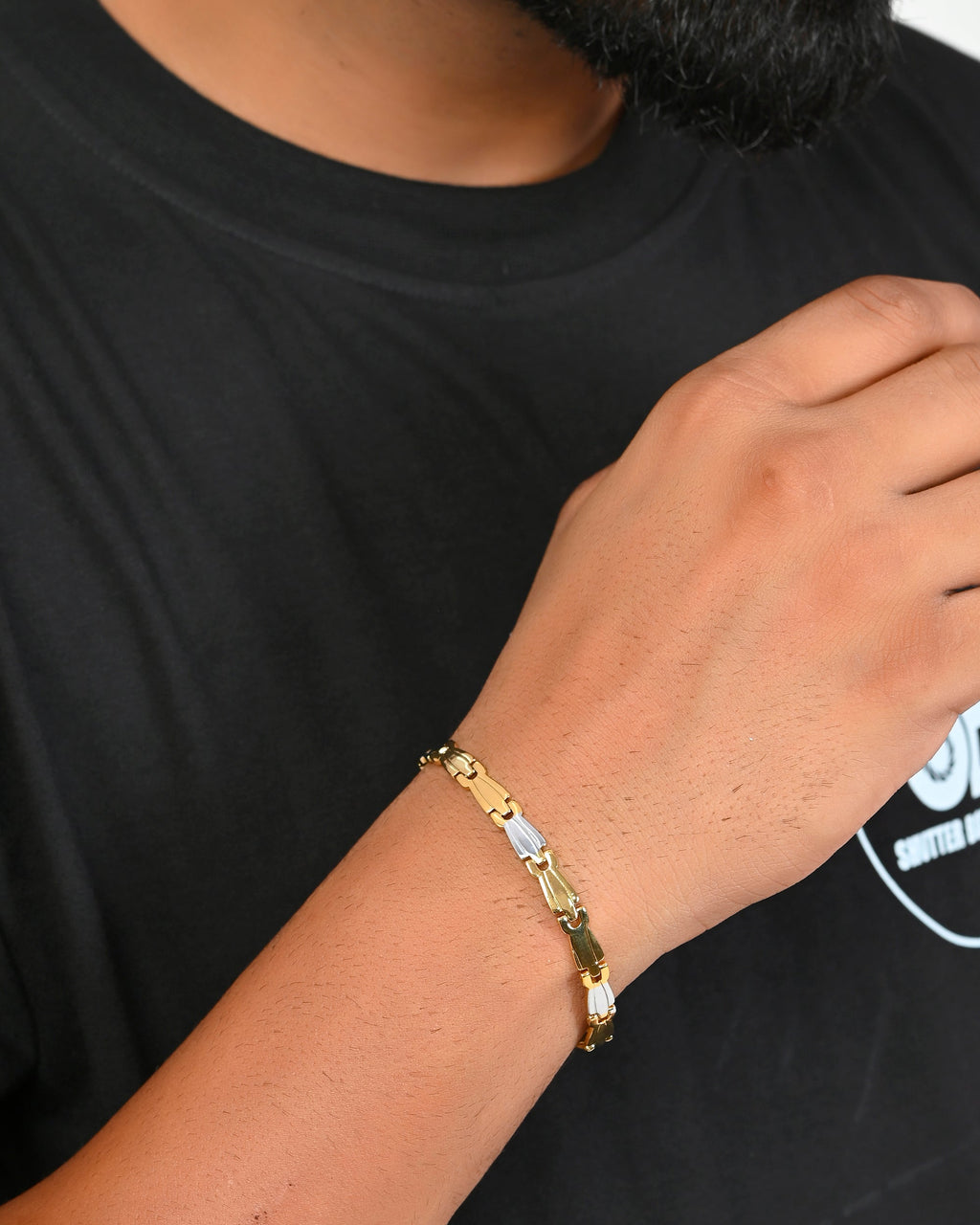 VOJ Gold and Silver Polished Designer Men Bracelet