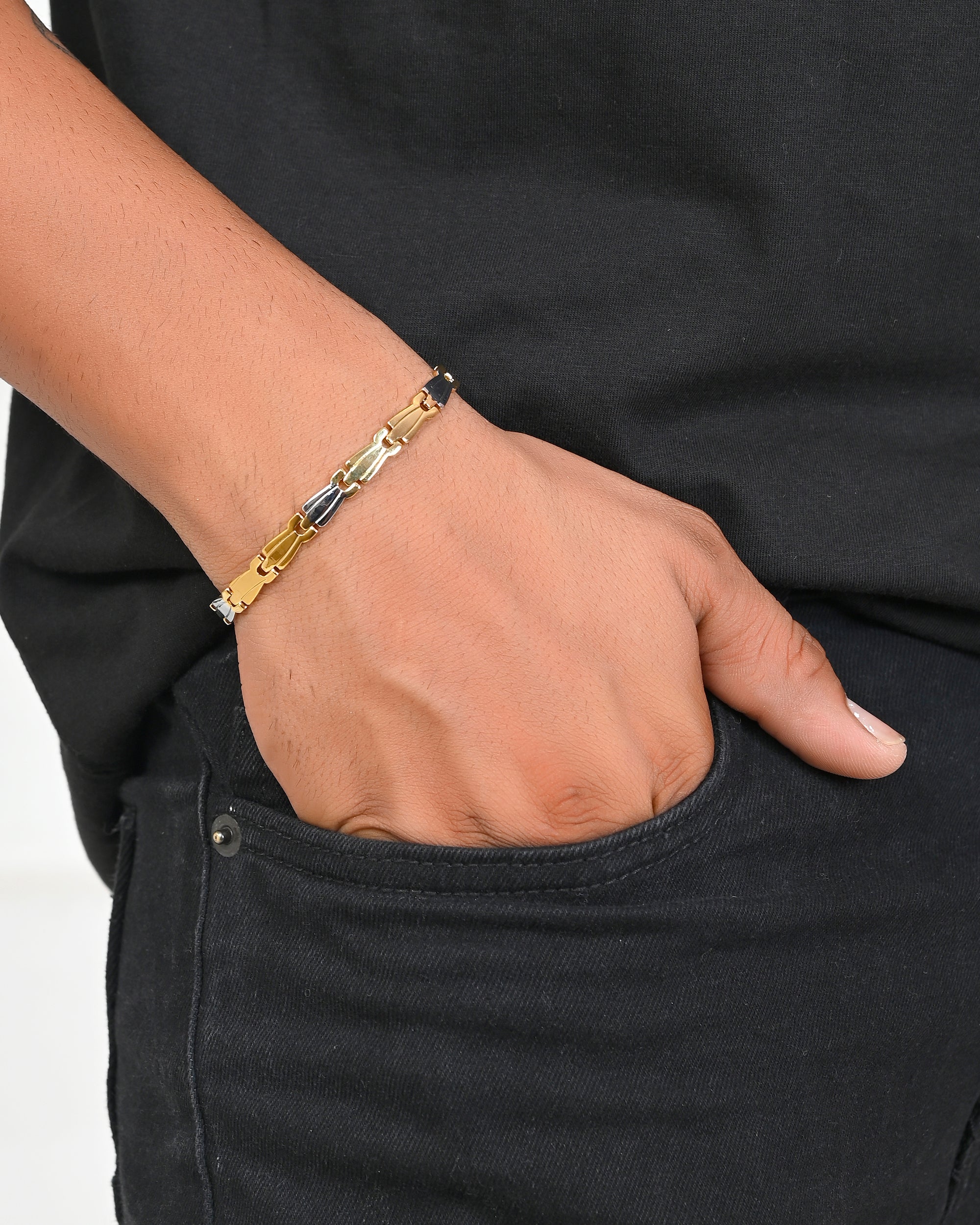 VOJ Gold and Silver Polished Designer Men Bracelet
