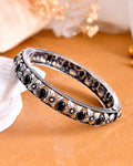 VOJ Rhodium Plated Black Stone Studded Kada Bracelet