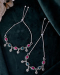 VOJ Set of 2 Silver-Plated Artificial Stones Studded Anklet