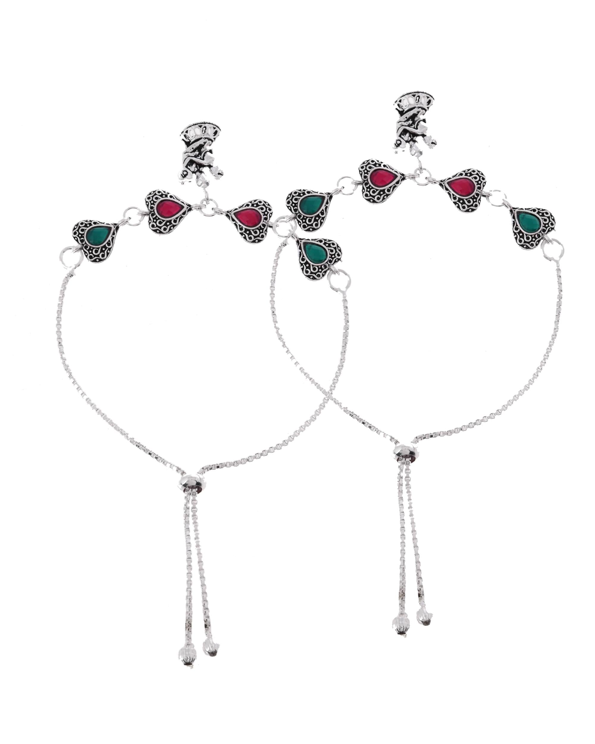 VOJ Set of 2 Silver Plated Dancing Couple Anklet