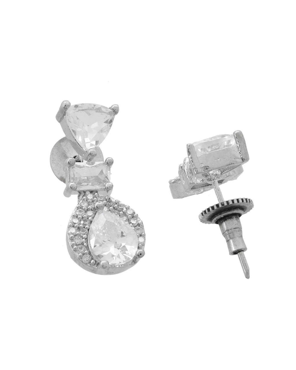 VOJ Silver Plated Ad Stone Studded Drop Earrings