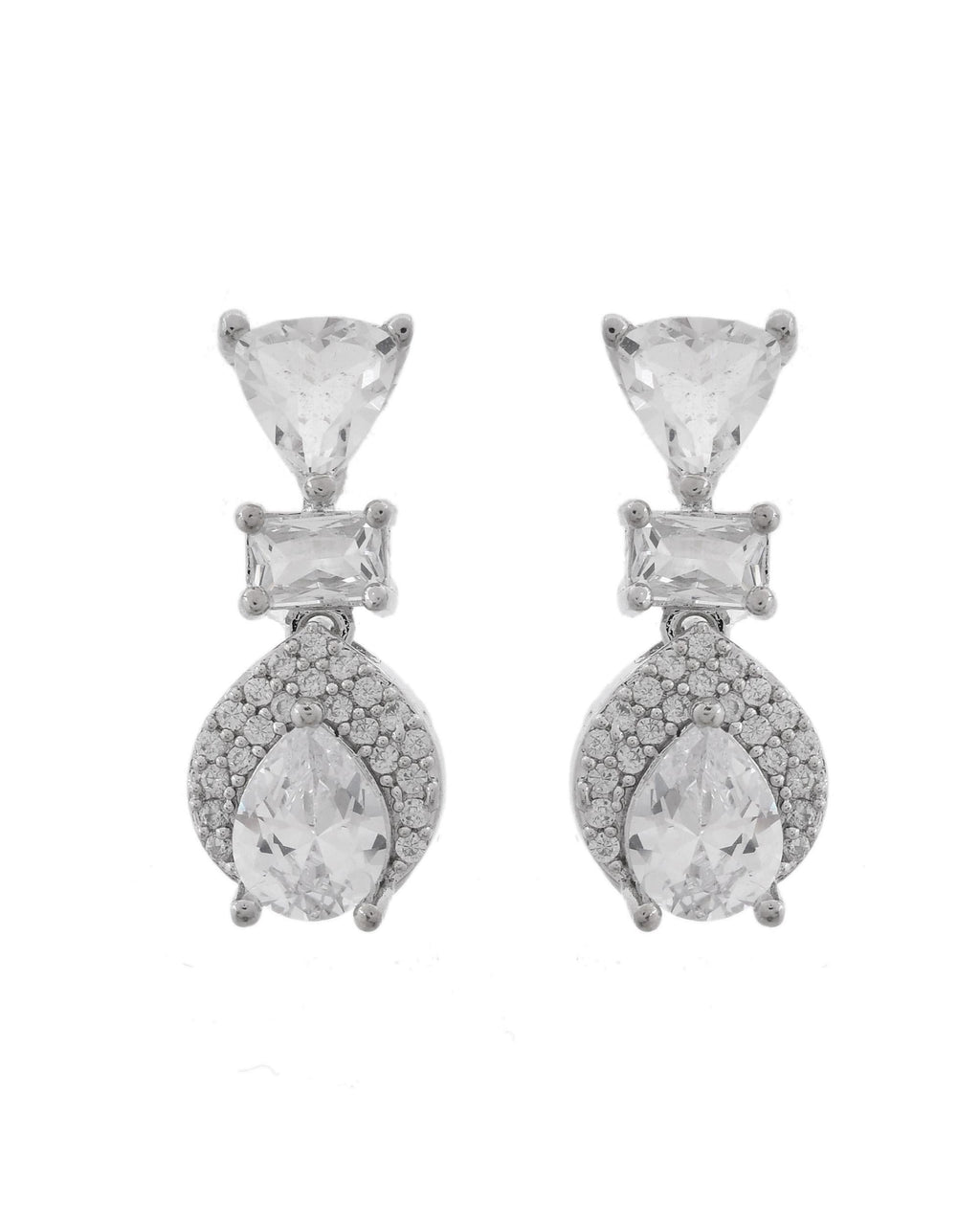 VOJ Silver Plated Ad Stone Studded Drop Earrings