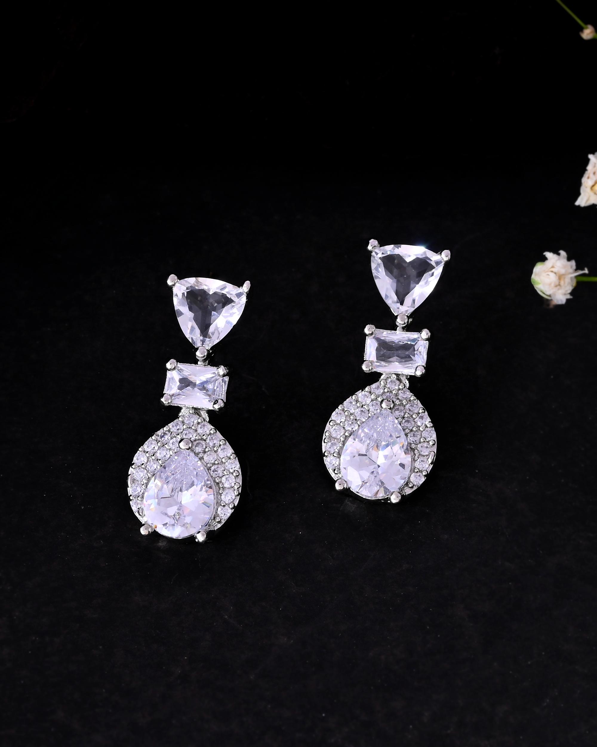 VOJ Silver Plated Ad Stone Studded Drop Earrings