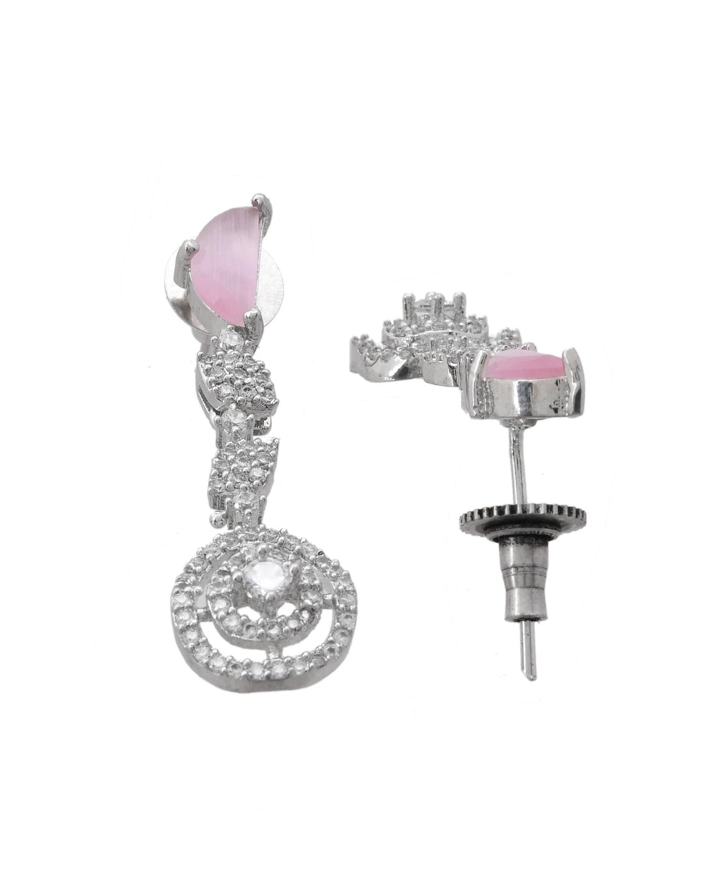 VOJ Silver Plated Pink And Ad Stone Studded Drop Earrings