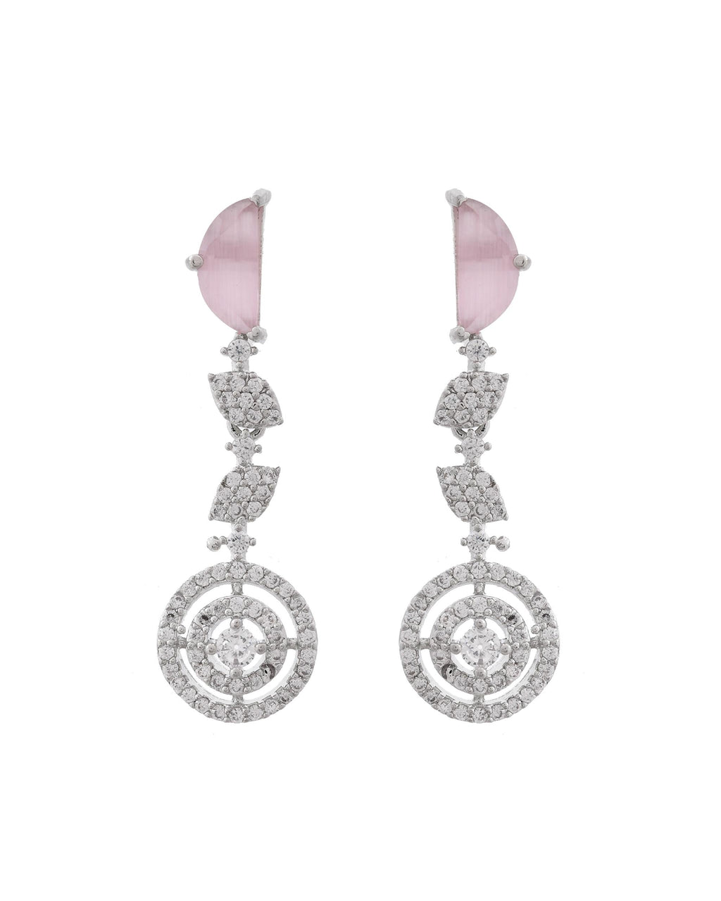 VOJ Silver Plated Pink And Ad Stone Studded Drop Earrings