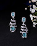 VOJ Silver Plated Mint Green Ad Stone Studded Dome Shaped Earrings