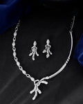 VOJ Silver Plated Ad Stone Studded Designer Necklace With Earrings Set