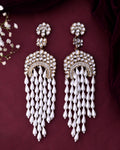 VOJ Kundan Studded White Pearl Long Drop Earrings