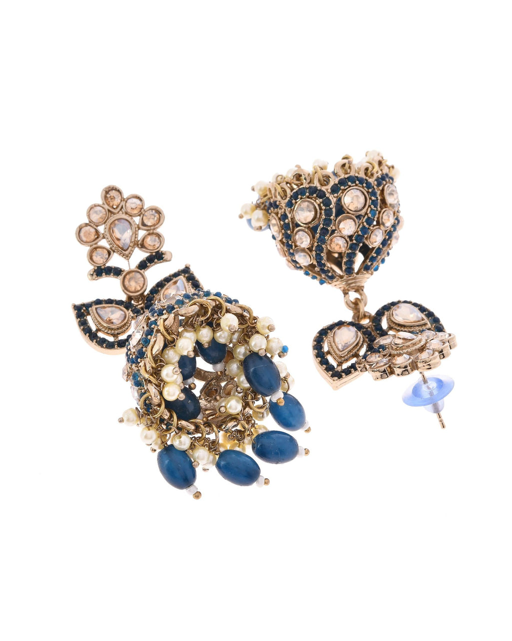 VOJ Blue Stone Studded Gold-Polished Jhumkas