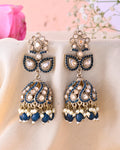 VOJ Blue Stone Studded Gold-Polished Jhumkas