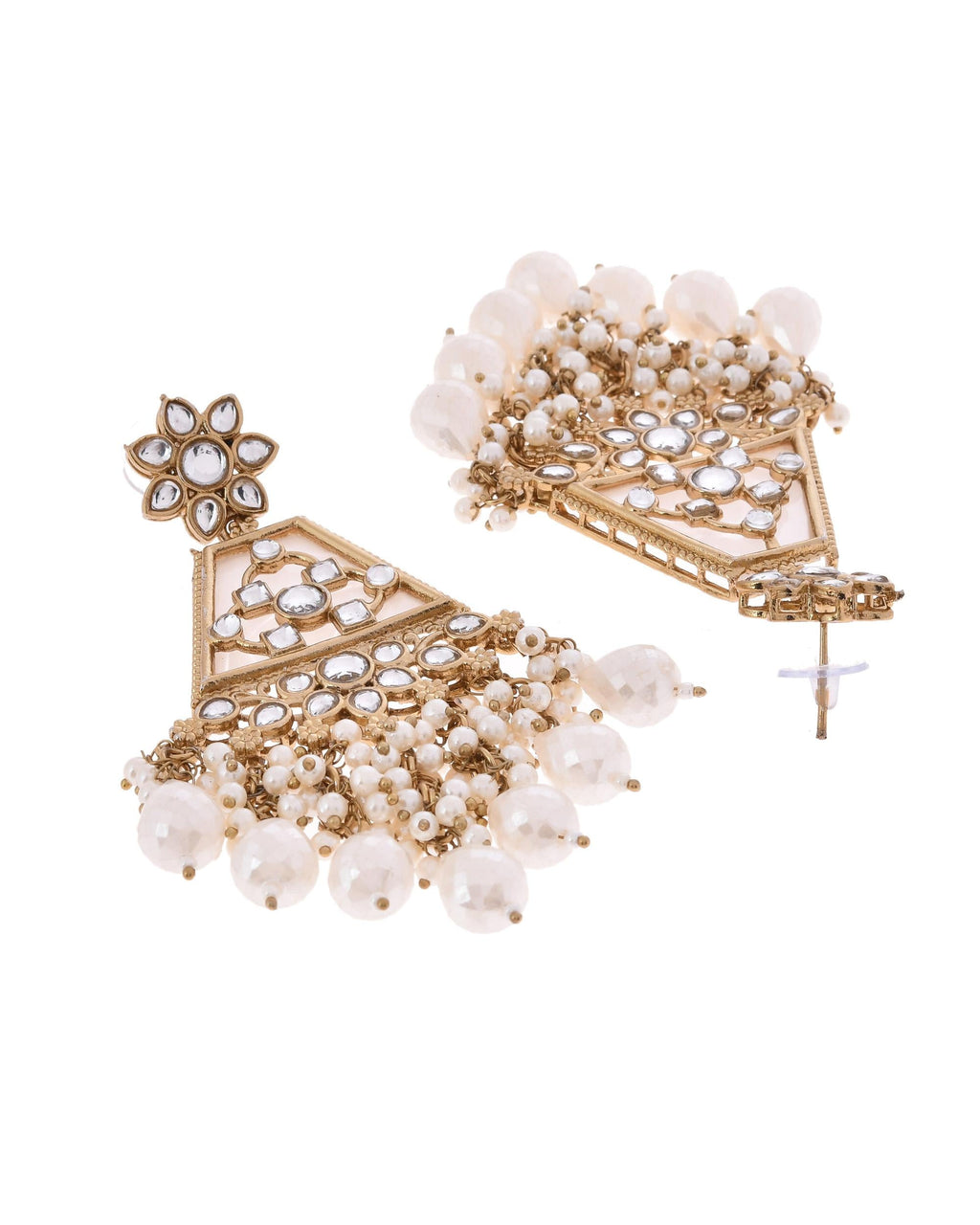 VOJ Gold-Polished Kundan Studded Contemporary Earrings