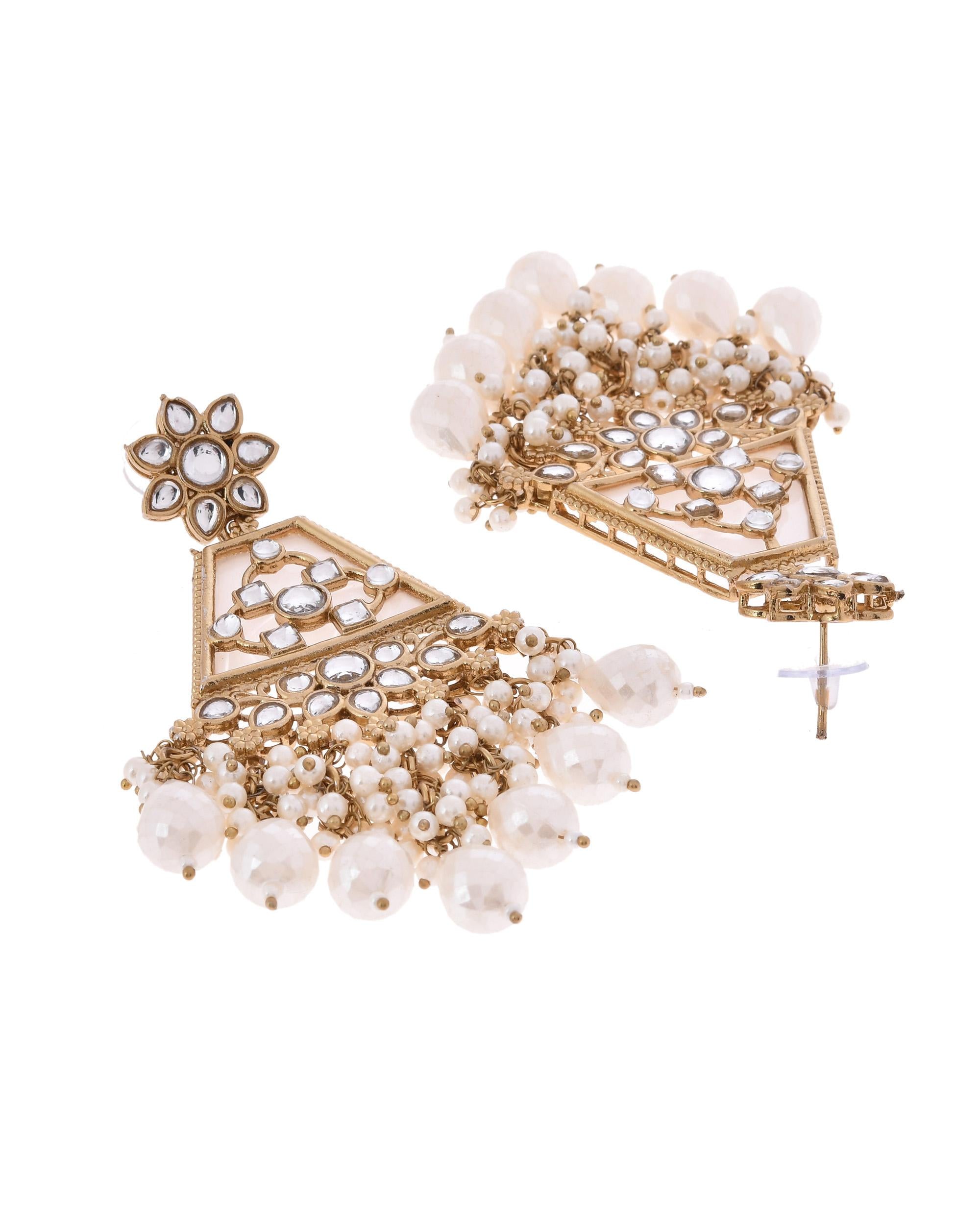 VOJ Gold-Polished Kundan Studded Contemporary Earrings