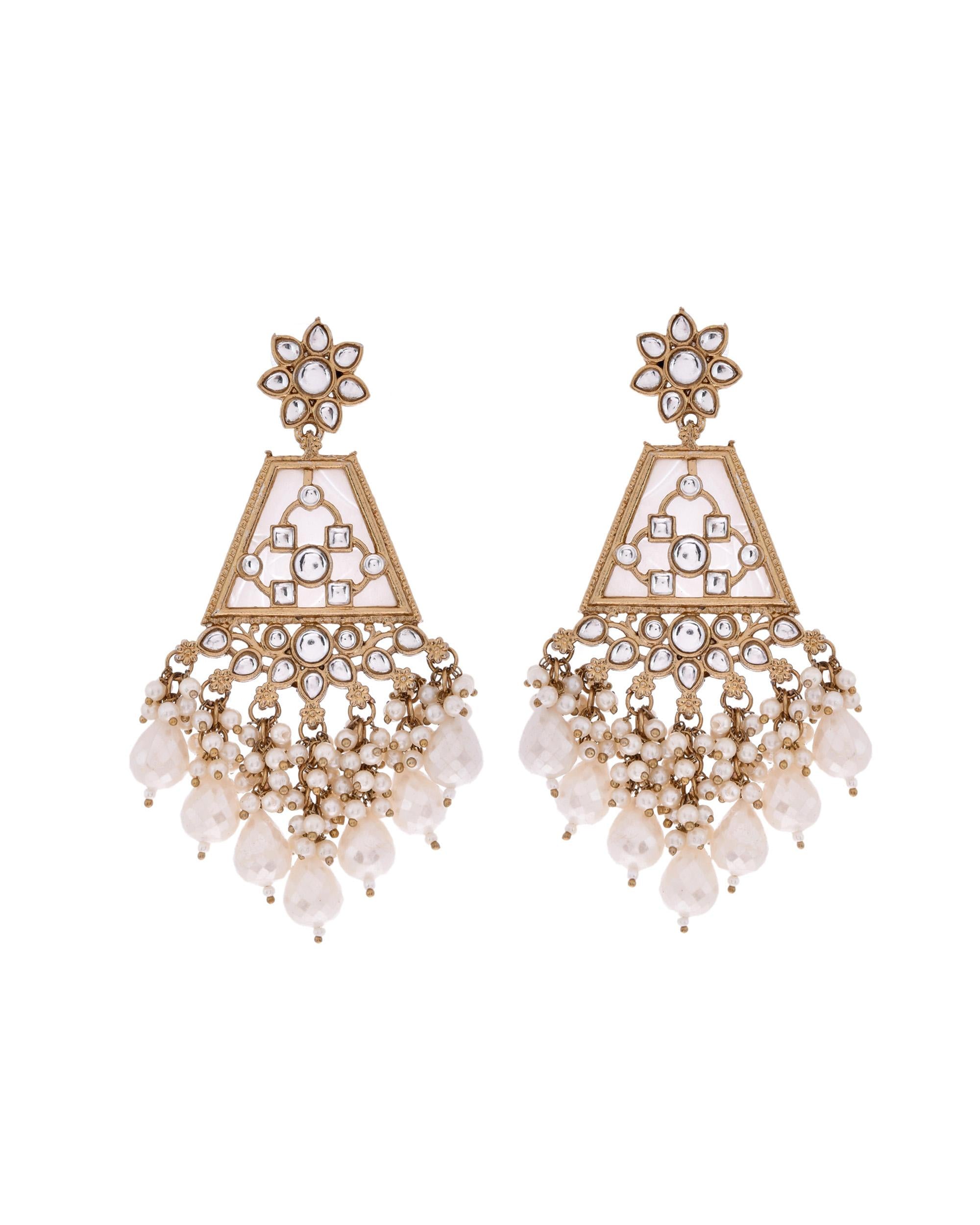 VOJ Gold-Polished Kundan Studded Contemporary Earrings