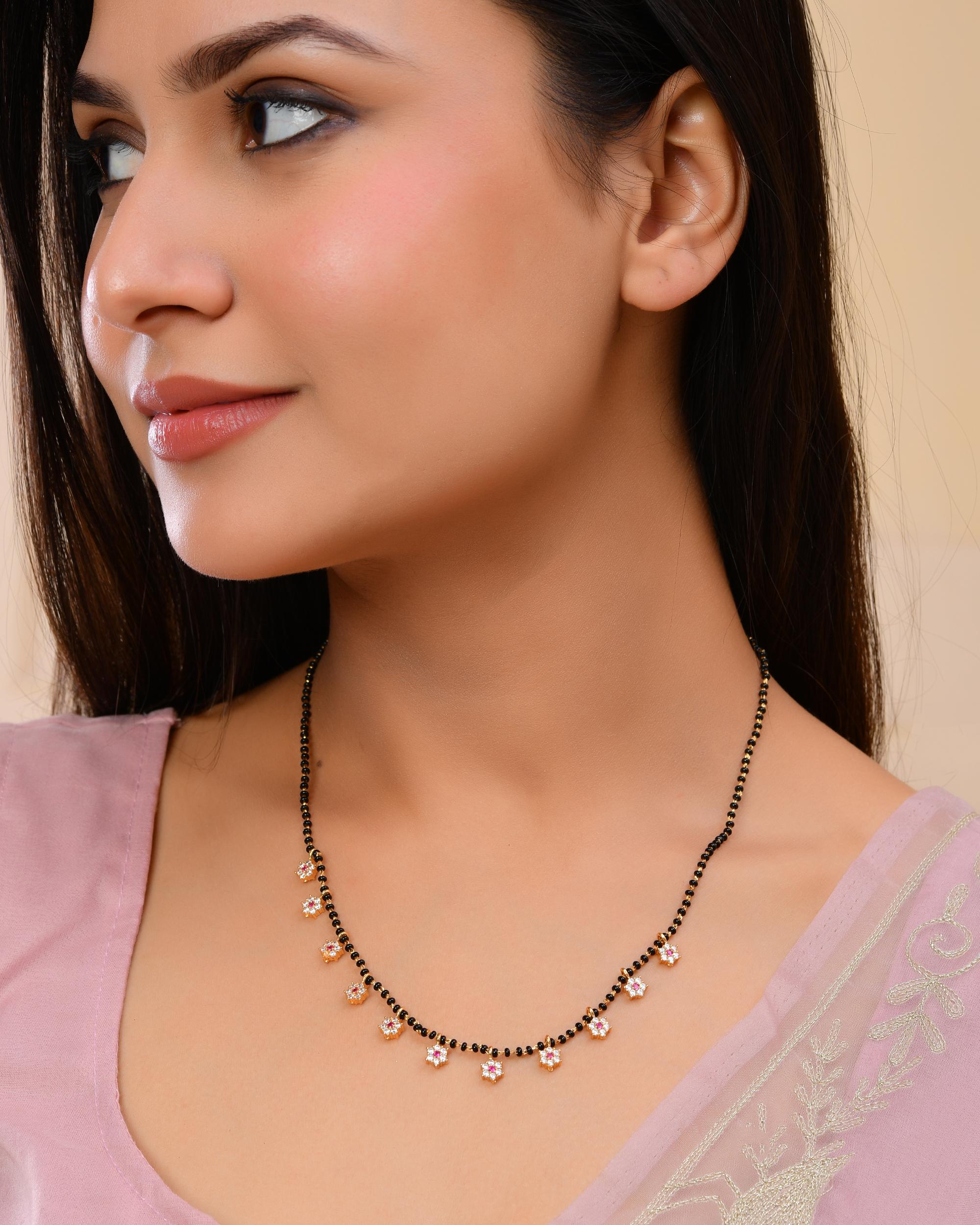 VOJ Gold-Polished Ad Stone Studded Mangalsutra