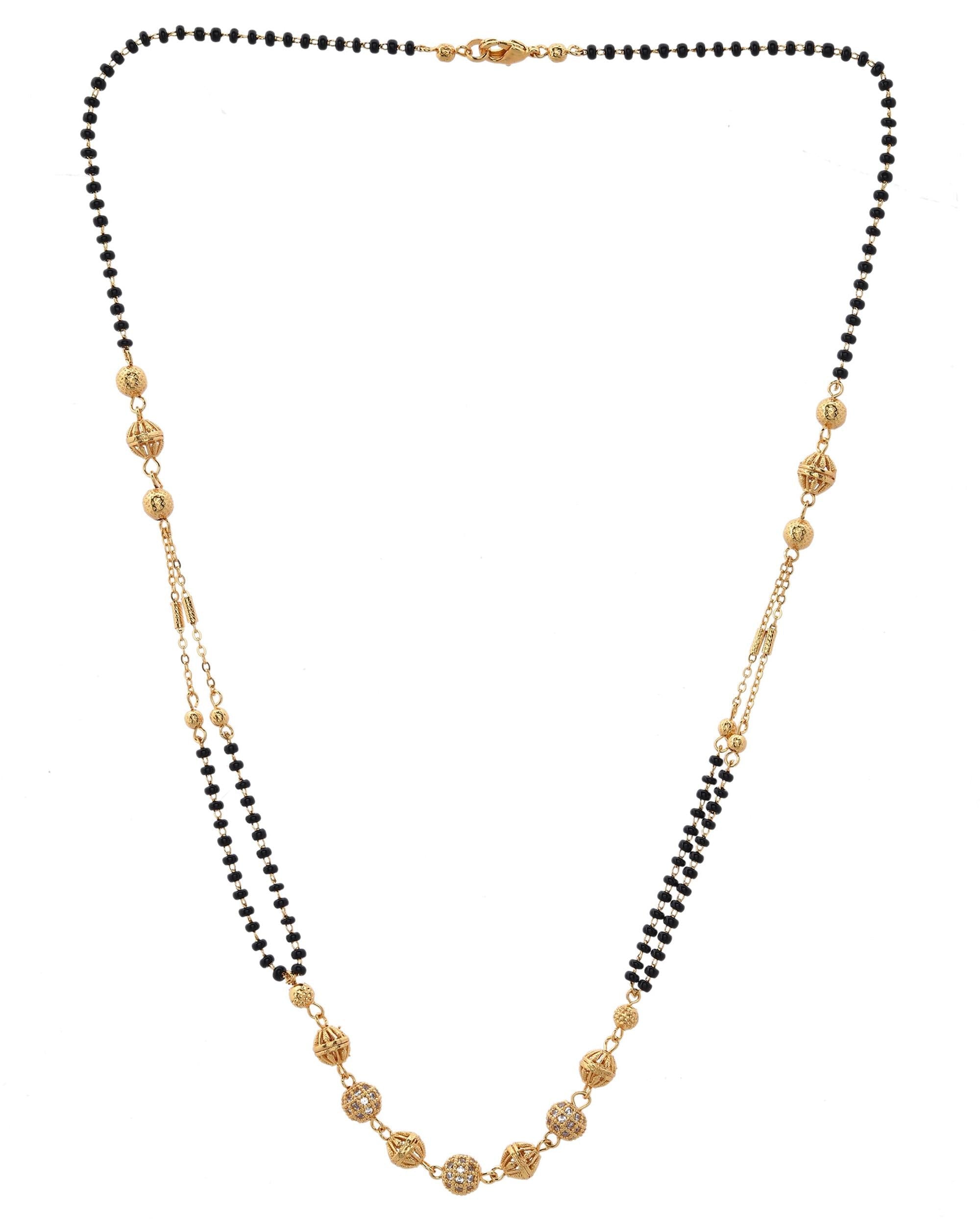 VOJ Gold-Polished Ad Stone Studded Multi Layer Mangalsutra