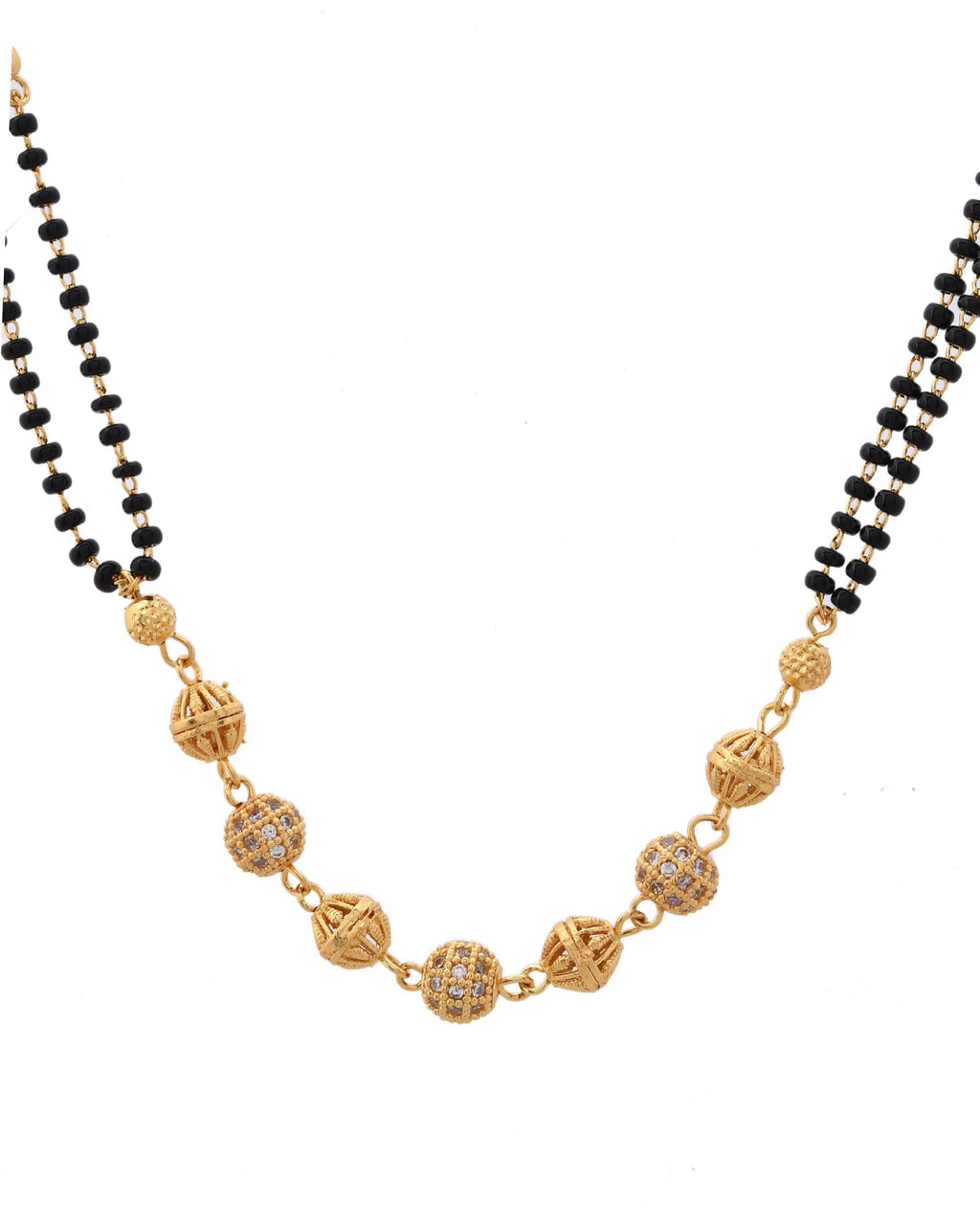 VOJ Gold-Polished Ad Stone Studded Multi Layer Mangalsutra