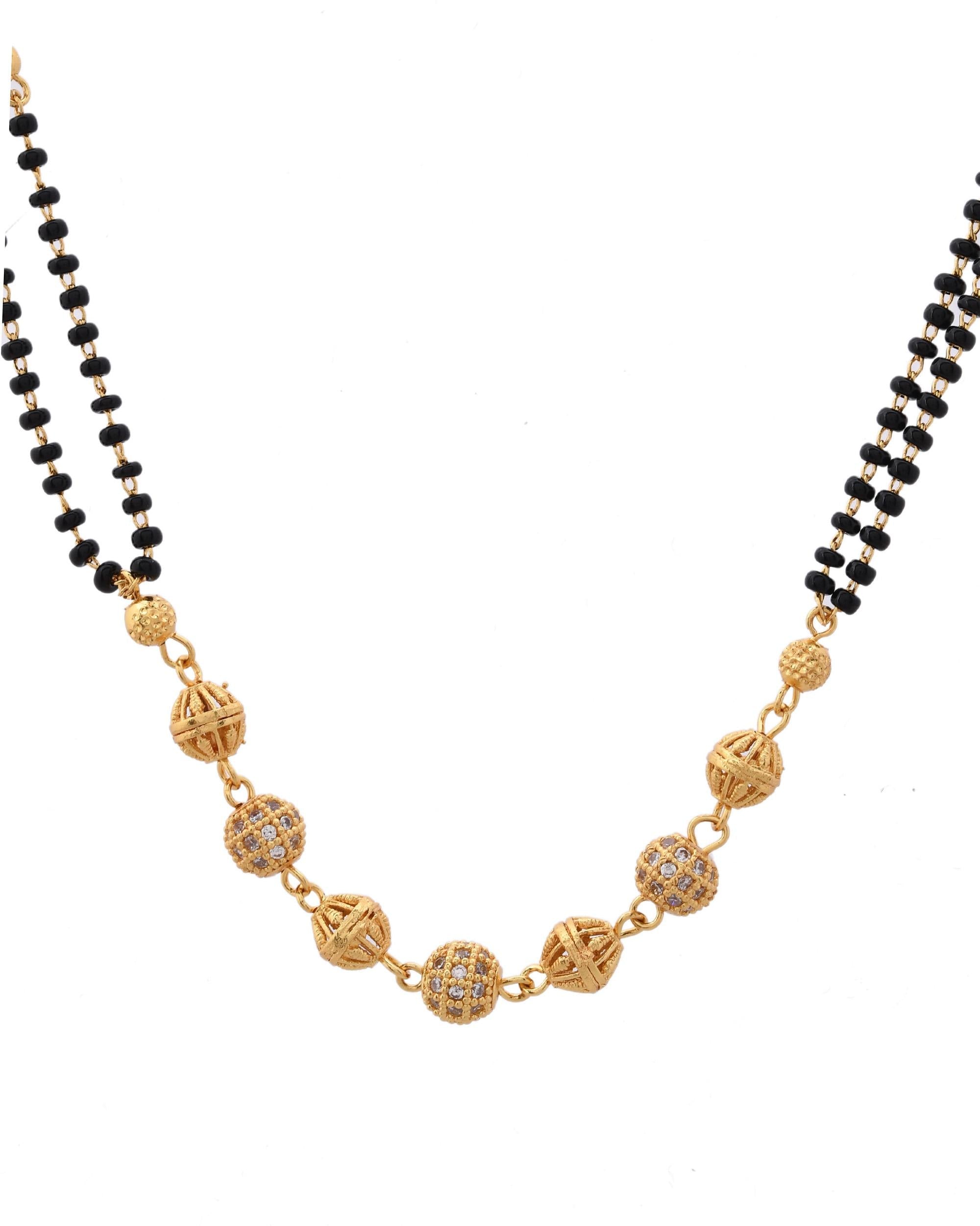 VOJ Gold-Polished Ad Stone Studded Multi Layer Mangalsutra
