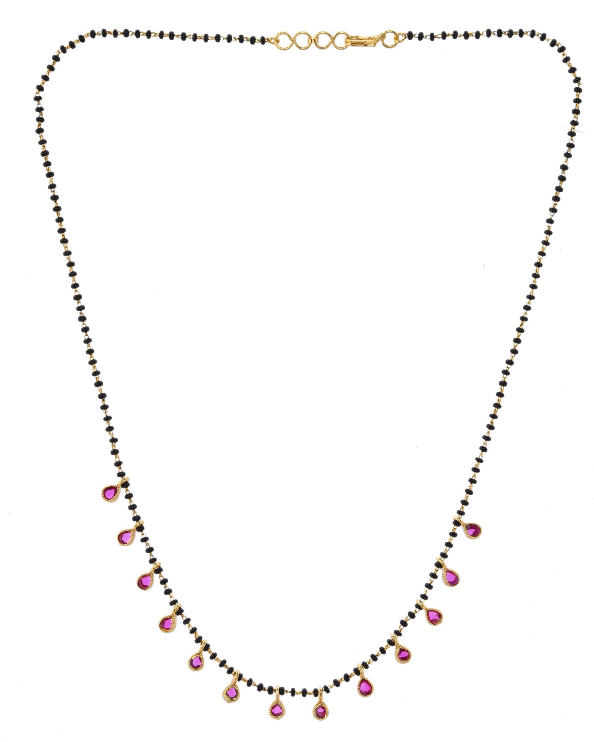 VOJ Gold-Polished Ad Studded Drop Shaped Mangalsutra