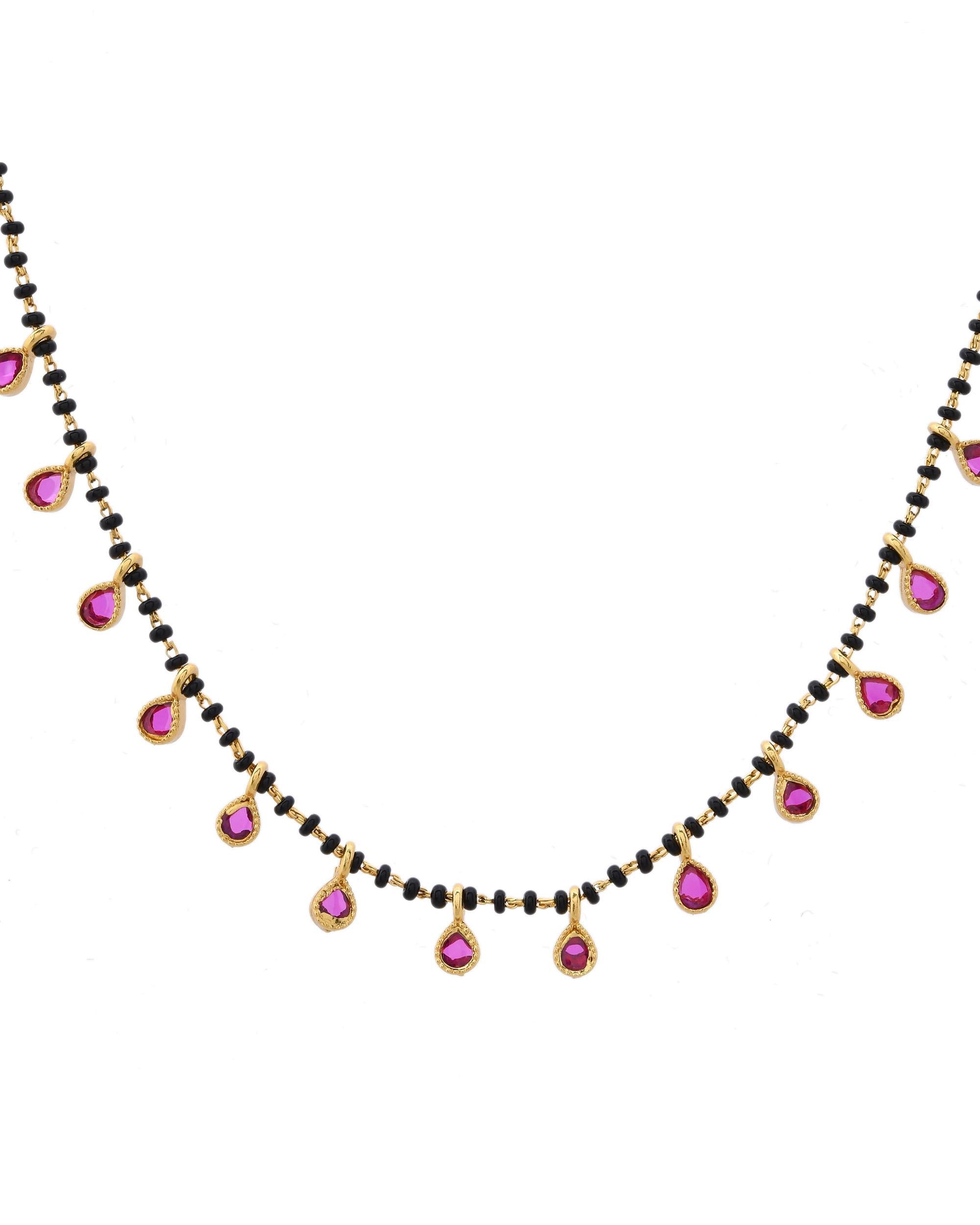 VOJ Gold-Polished Ad Studded Drop Shaped Mangalsutra