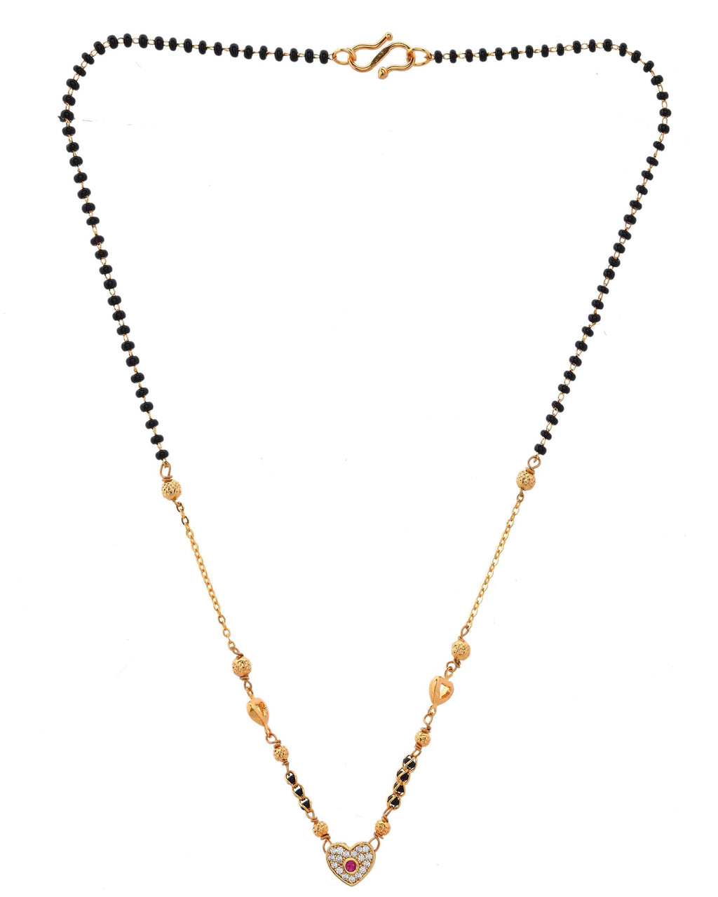 VOJ Gold-Polished Ad Studded Heart Shaped Mangalsutra