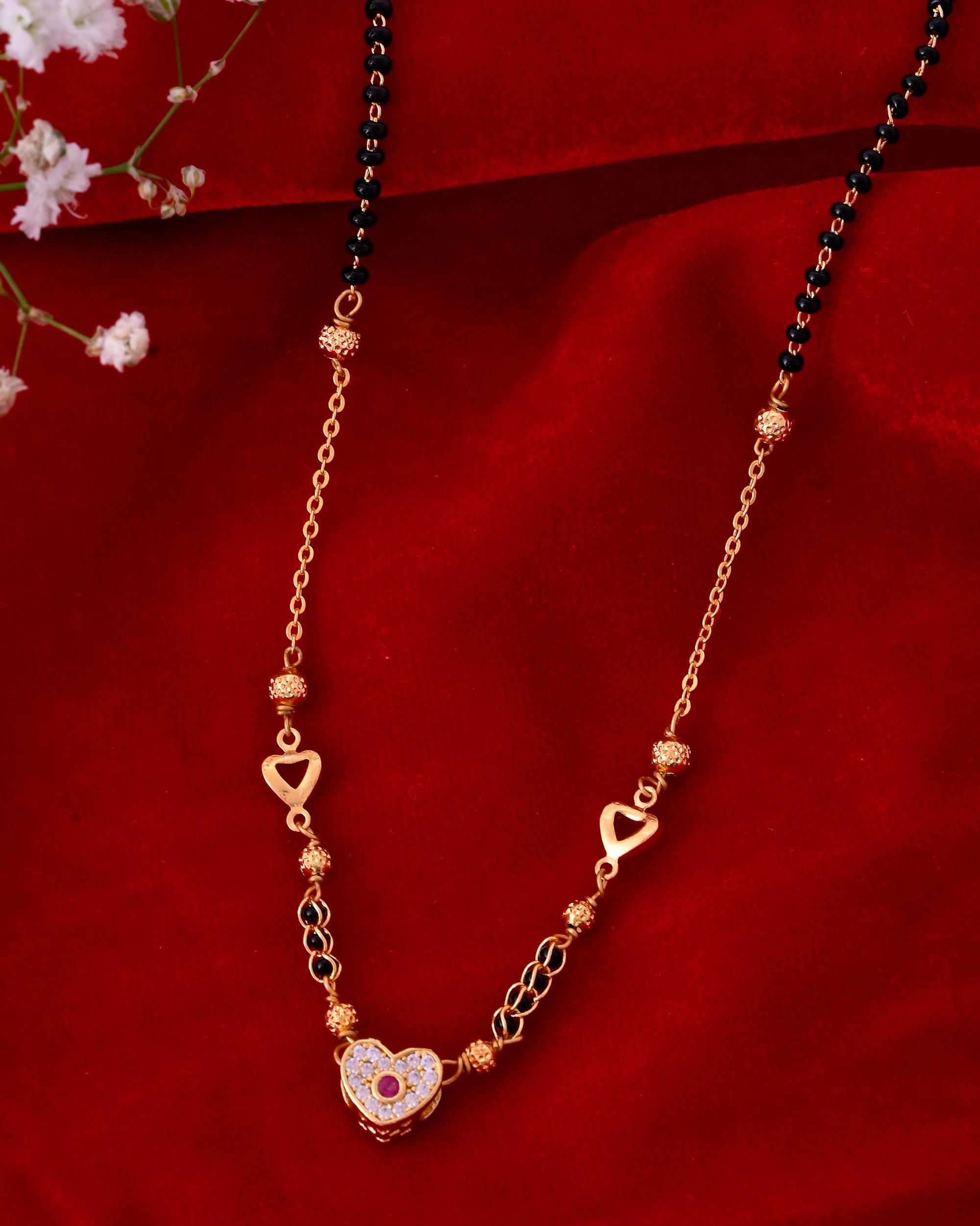 VOJ Gold-Polished Ad Studded Heart Shaped Mangalsutra