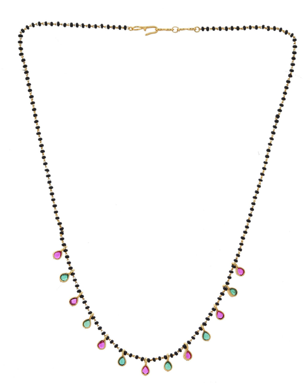 VOJ Gold-Polished Ad Studded Drop Shaped Mangalsutra