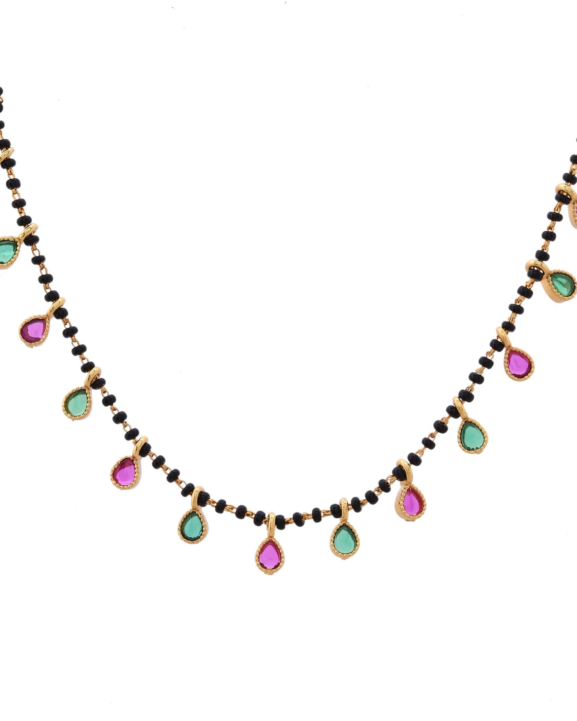 VOJ Gold-Polished Ad Studded Drop Shaped Mangalsutra