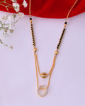 VOJ Gold-Polished Ad Studded Oval Shaped Mangalsutra