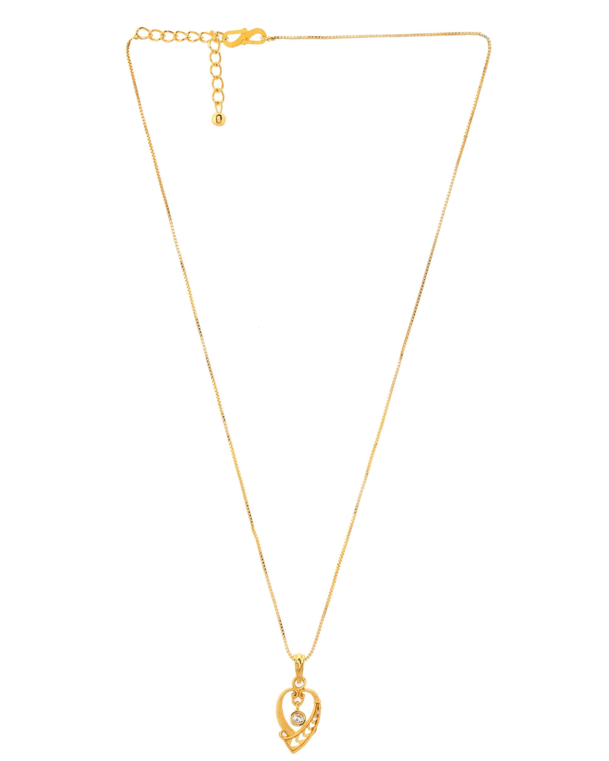 VOJ Gold-Polished Designer Ad Studded Pendant With Chain