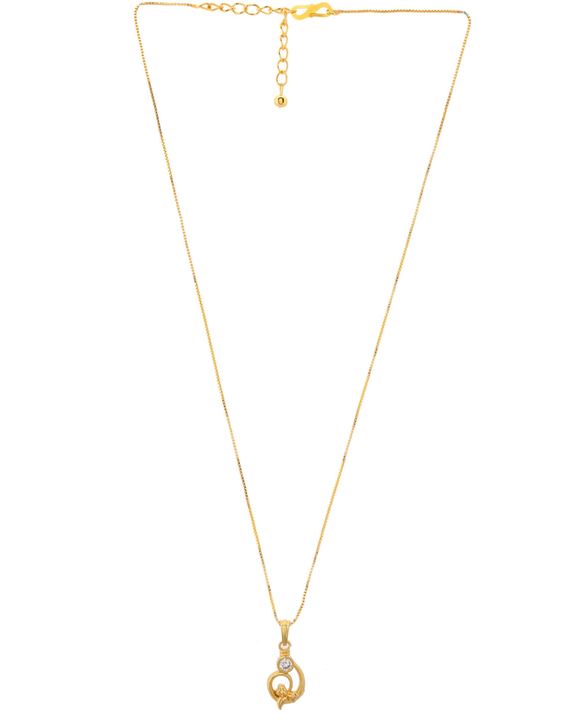 VOJ Gold-Polished Designer Ad Studded Pendant With Chain