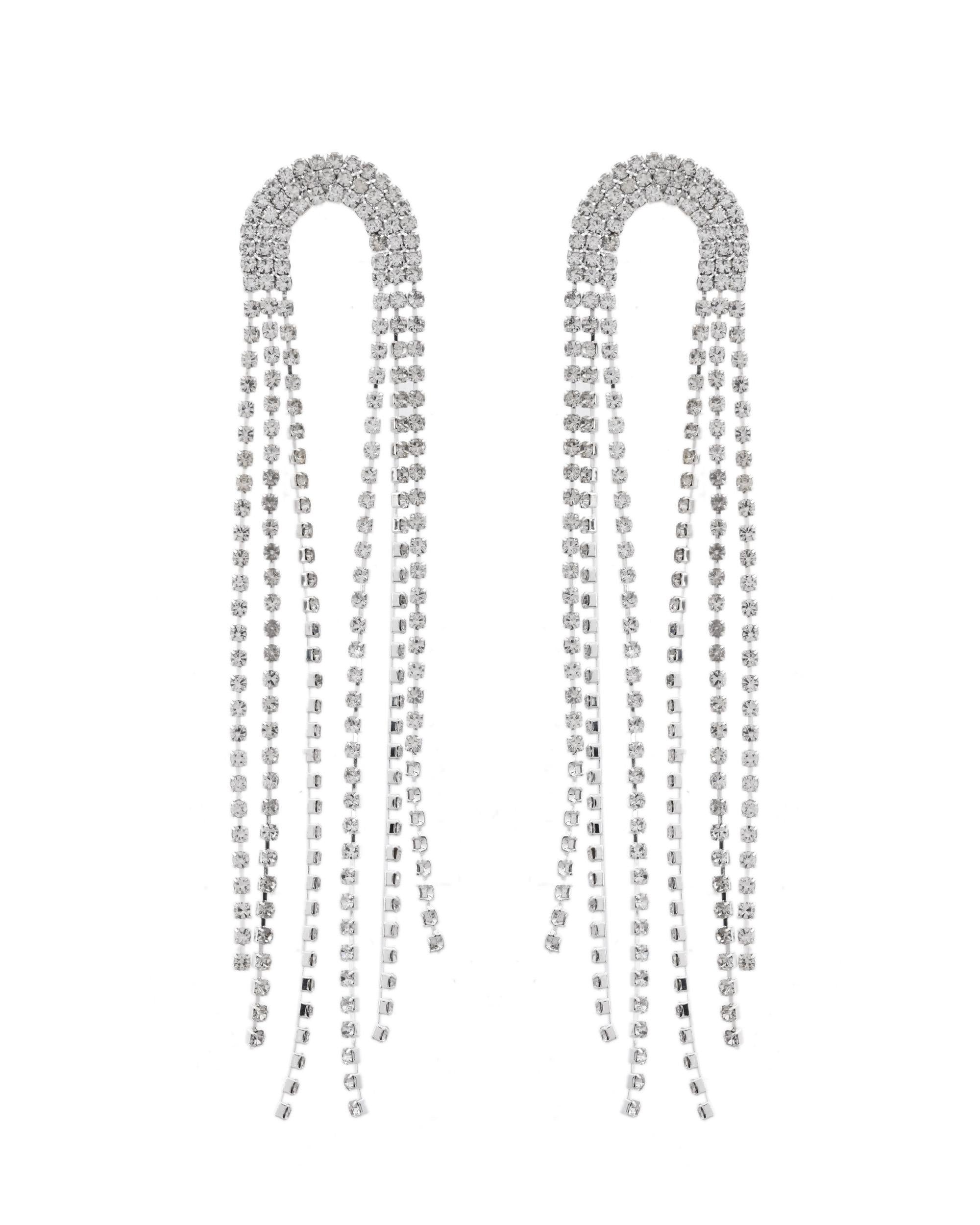 VOJ Silver-Plated Crystals Stone Studded Contemporary Drop Earrings