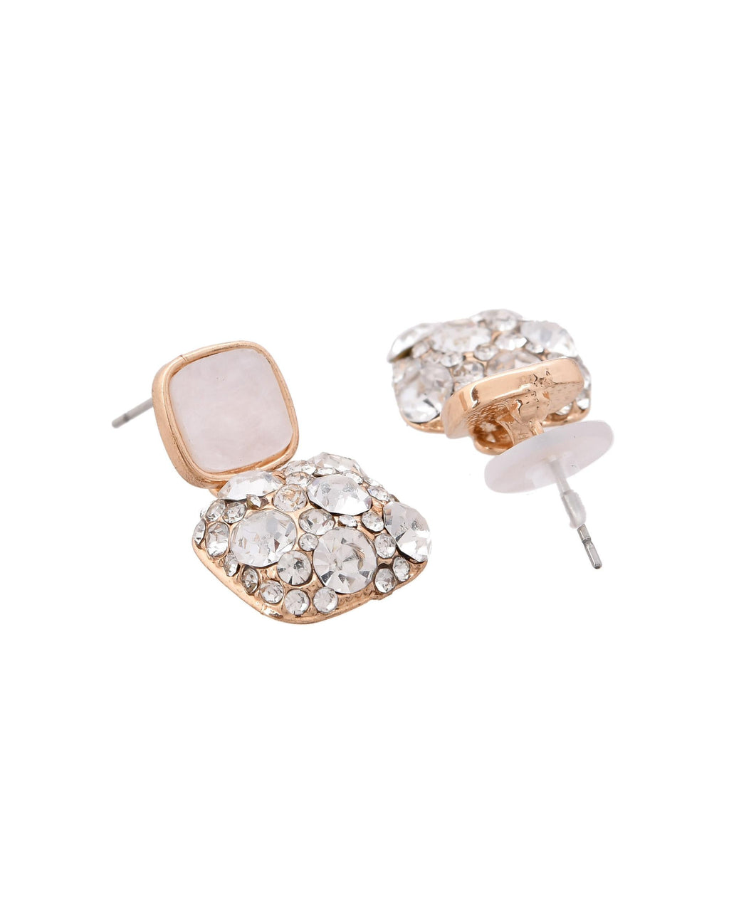 VOJ Stainless Steel Crystal Studded Square Shaped Studs