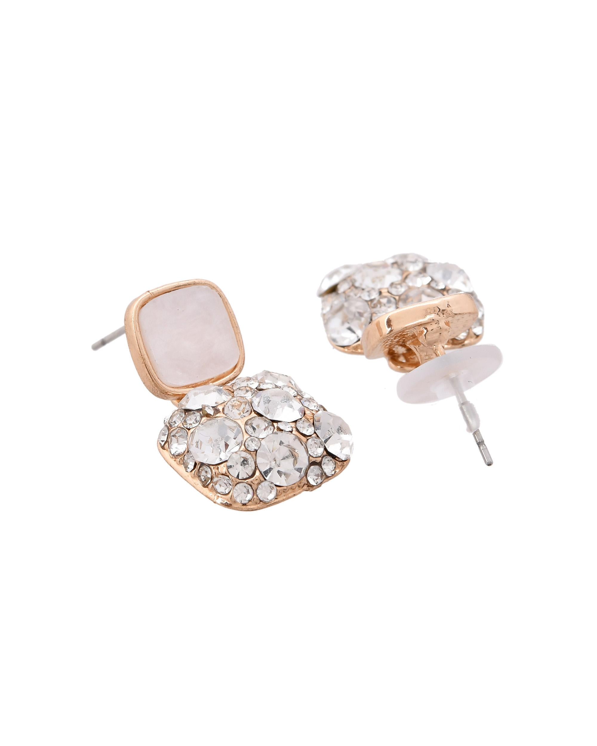 VOJ Stainless Steel Crystal Studded Square Shaped Studs