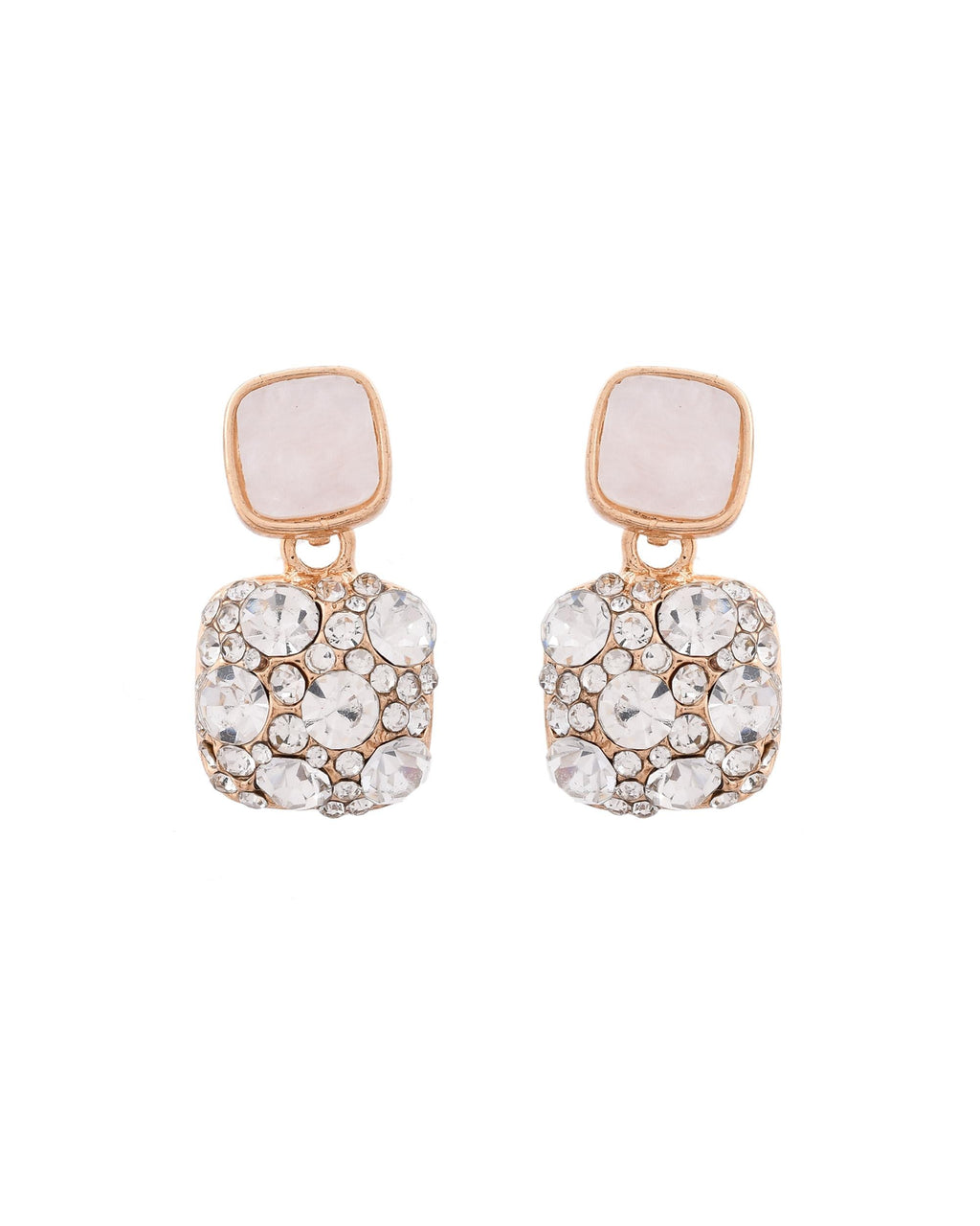 VOJ Stainless Steel Crystal Studded Square Shaped Studs