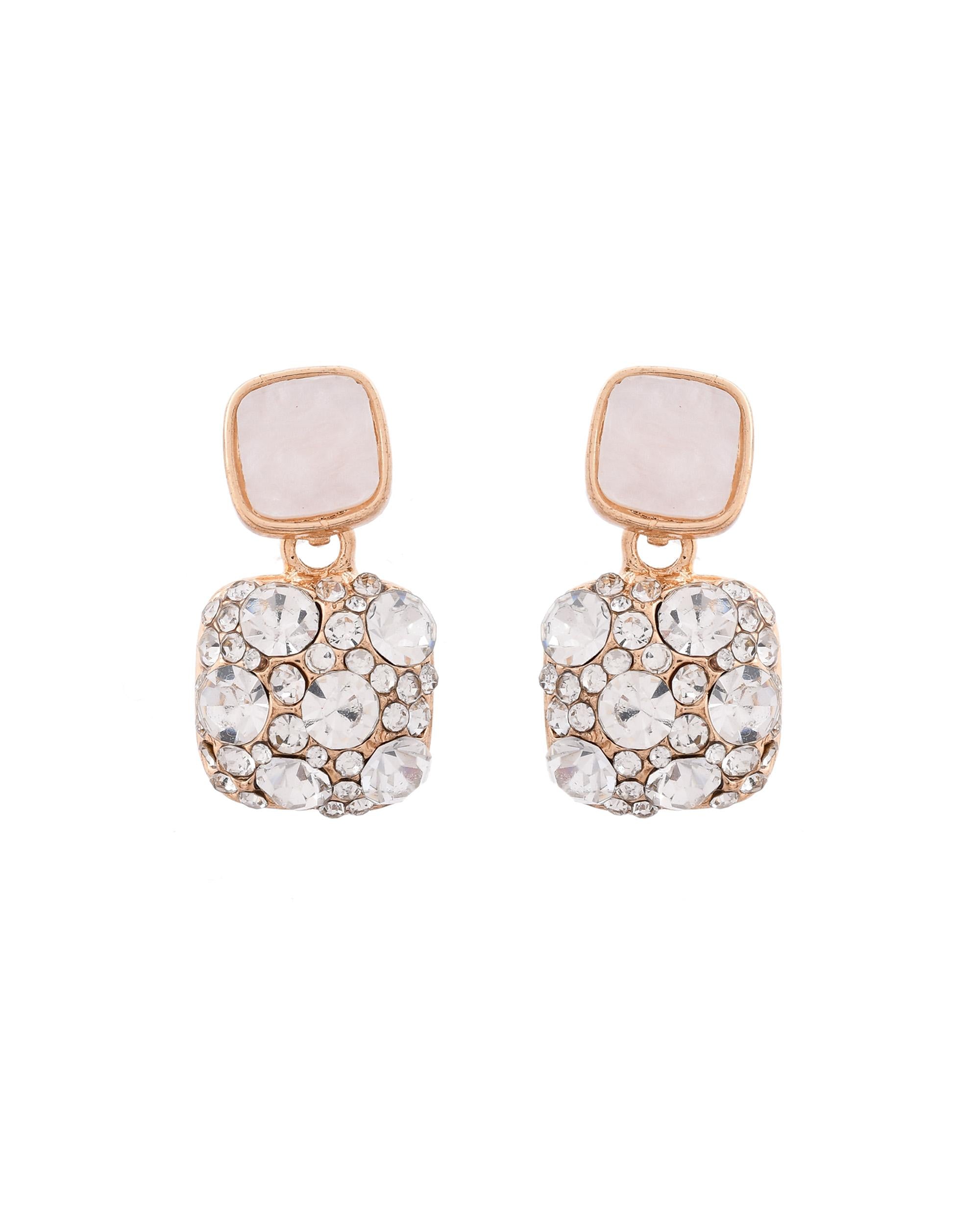 VOJ Stainless Steel Crystal Studded Square Shaped Studs