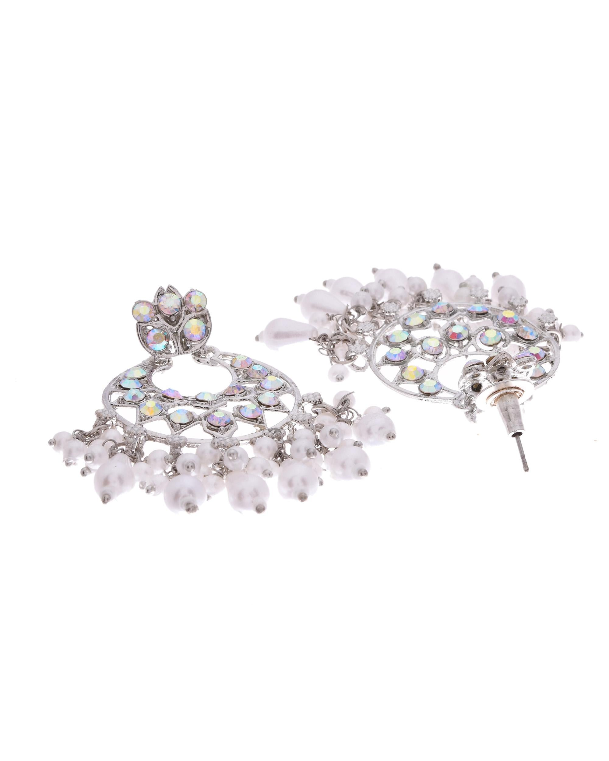 VOJ Silver Plated Stone Studded Studs Earrings
