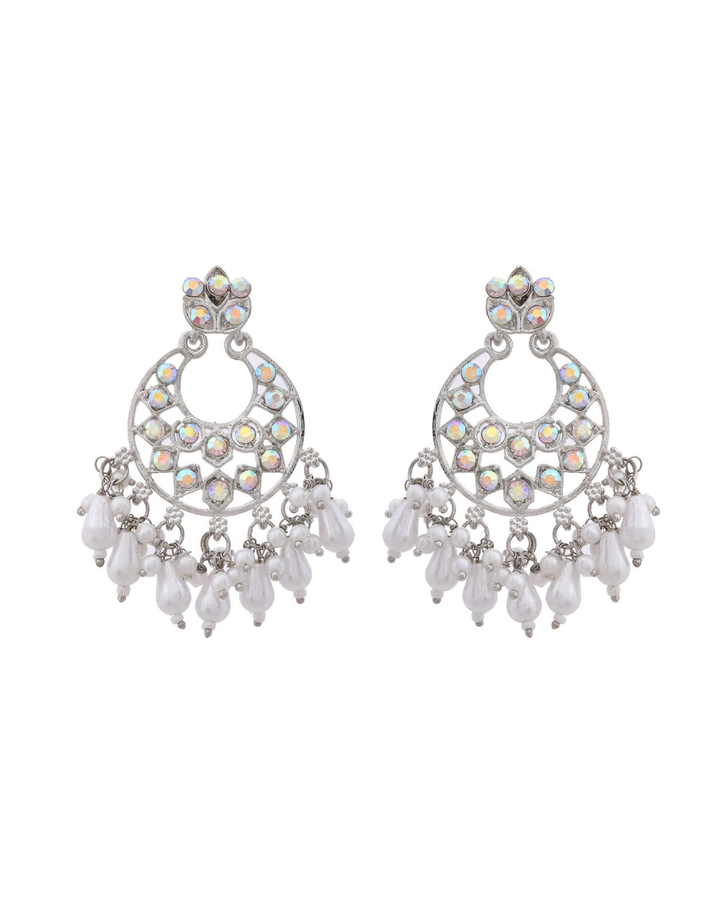 VOJ Silver Plated Stone Studded Studs Earrings