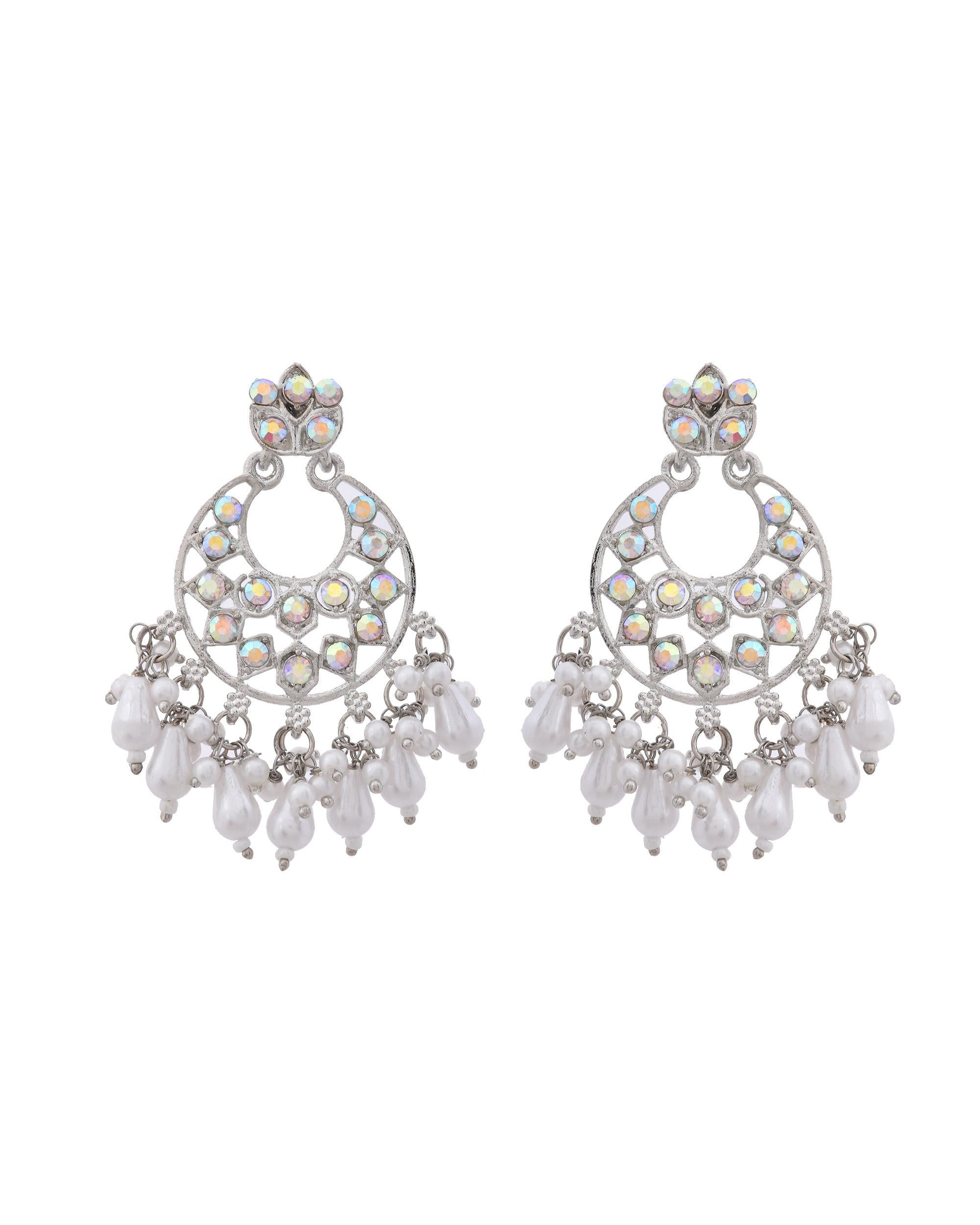 VOJ Silver Plated Stone Studded Studs Earrings