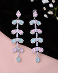 VOJ Silver-Toned Mind Green And Pink Leaf Shaped Drop Earrings